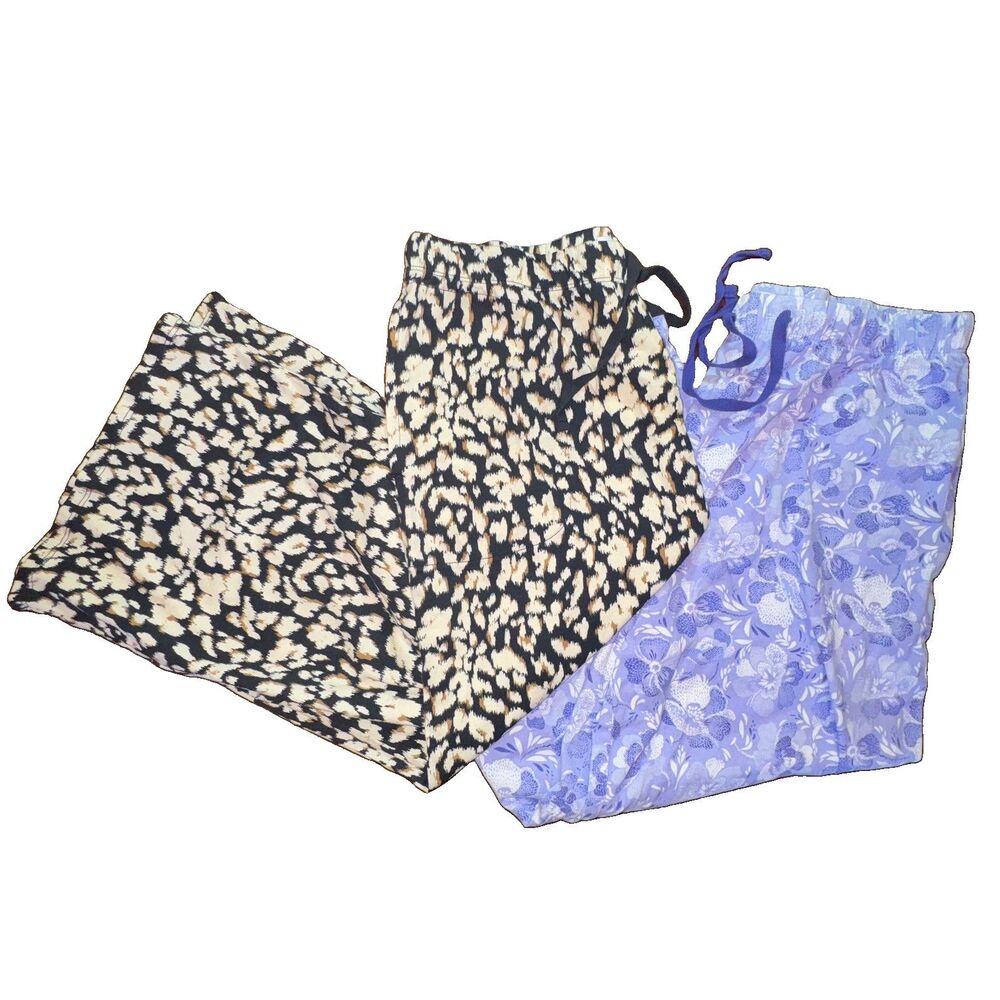 Karen Neuburger Lot of 2 Womens Pajama Pants M 100% Cotton Wide Leg Crop Lounge